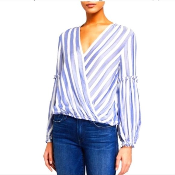 Max Studio  Women's Striped Wrap Blouse Size L - Picture 1 of 8